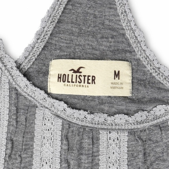 Hollister Womens Y2K Grey Lace Trim Racerback Tank Size M Heathered Cotton - Picture 5 of 8
